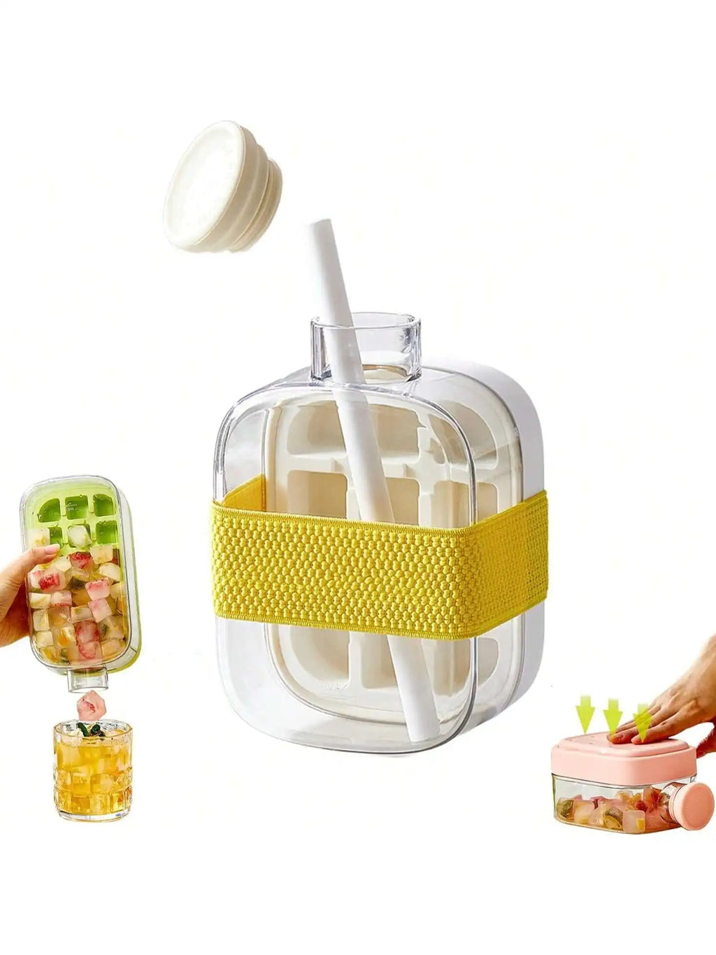 My Crush Cup Ice 2-In-1 Cool Summer Ice Bottle Cup with Straw Touch Free Ice Cube Trays with Lid for Freezer Making Bottle