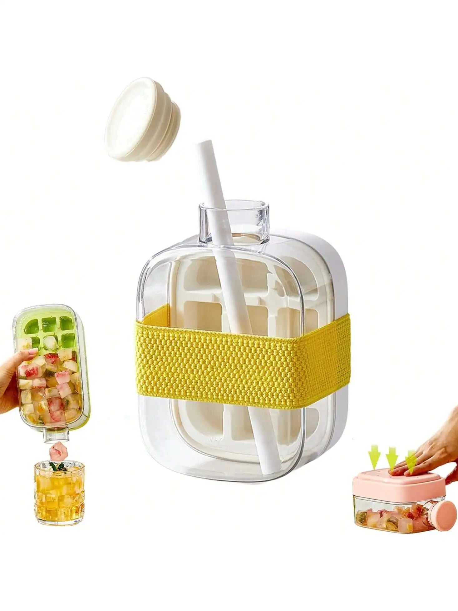 My Crush Cup Ice 2-In-1 Cool Summer Ice Bottle Cup with Straw Touch Free Ice Cube Trays with Lid for Freezer Making Bottle