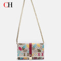 CH Ladies Shoulder Handbag Allover Camouflage Print Metal Chain Crossbody Purse Lock Closure Flap Female Evening Clutch Bag