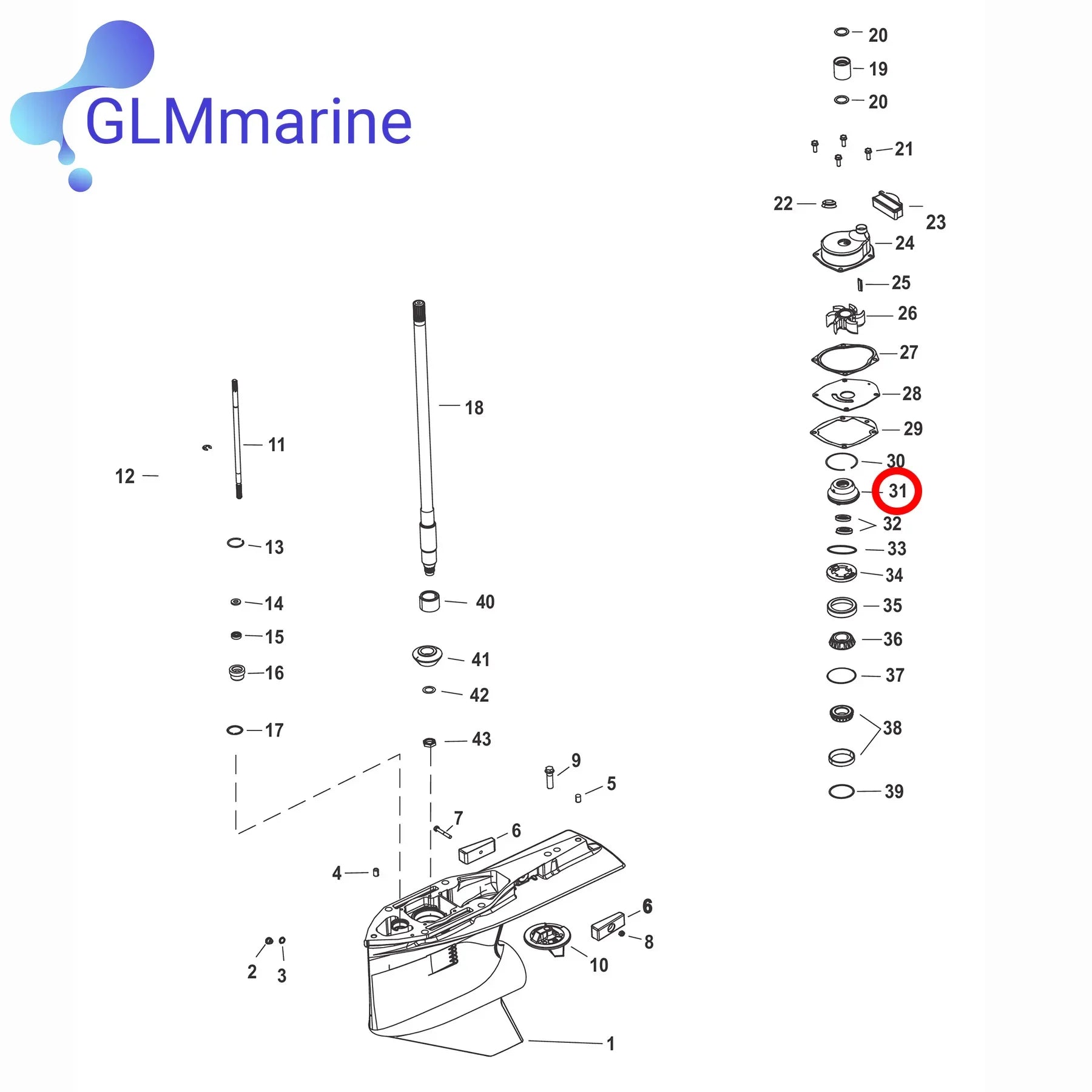 8M0057748 Oil Seal Carrier Assembly for Mercury 90 100 115 150 HP 2.1L EFI 4-Stroke Outboard Motor 8M005052