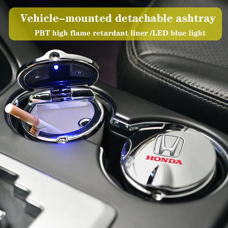 Car Ashtray Car Garbag Can with Led Light with Cover For Honda Civic 10 11th Jazz City Gen Hrv Fit Accord Mugen RR Forza Vt600