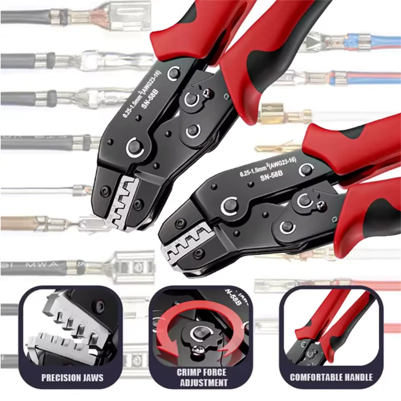 Ratchet Crimping Tool SN-58B Crimp Pliers XH2.54/DuPont2.54/2.8/4.8/6.3/uninsulated/ferrule JST terminals 0.5-1.5mm ²/ AWG23-16