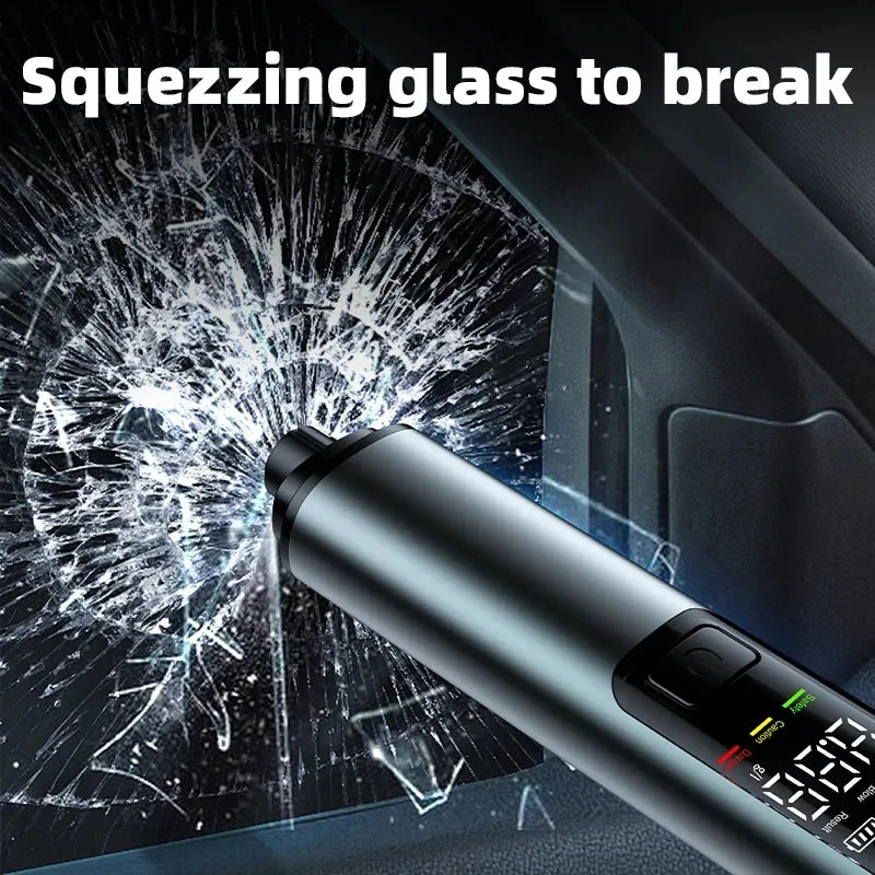 2-in-1 LED Indicator Automobile Alcohol Tester Breathalyzer Breath Detector with Safety Hammer Emergency Window Breaker