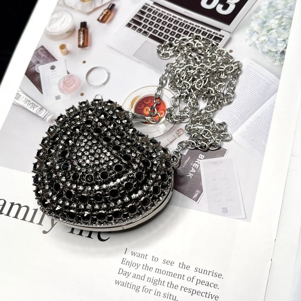 Luxury Rhinestones Ladies Evening Bag Mini Heart Shape Shoulder Bag Portable Handle Rhinestone Handbags Evening Wedding Party