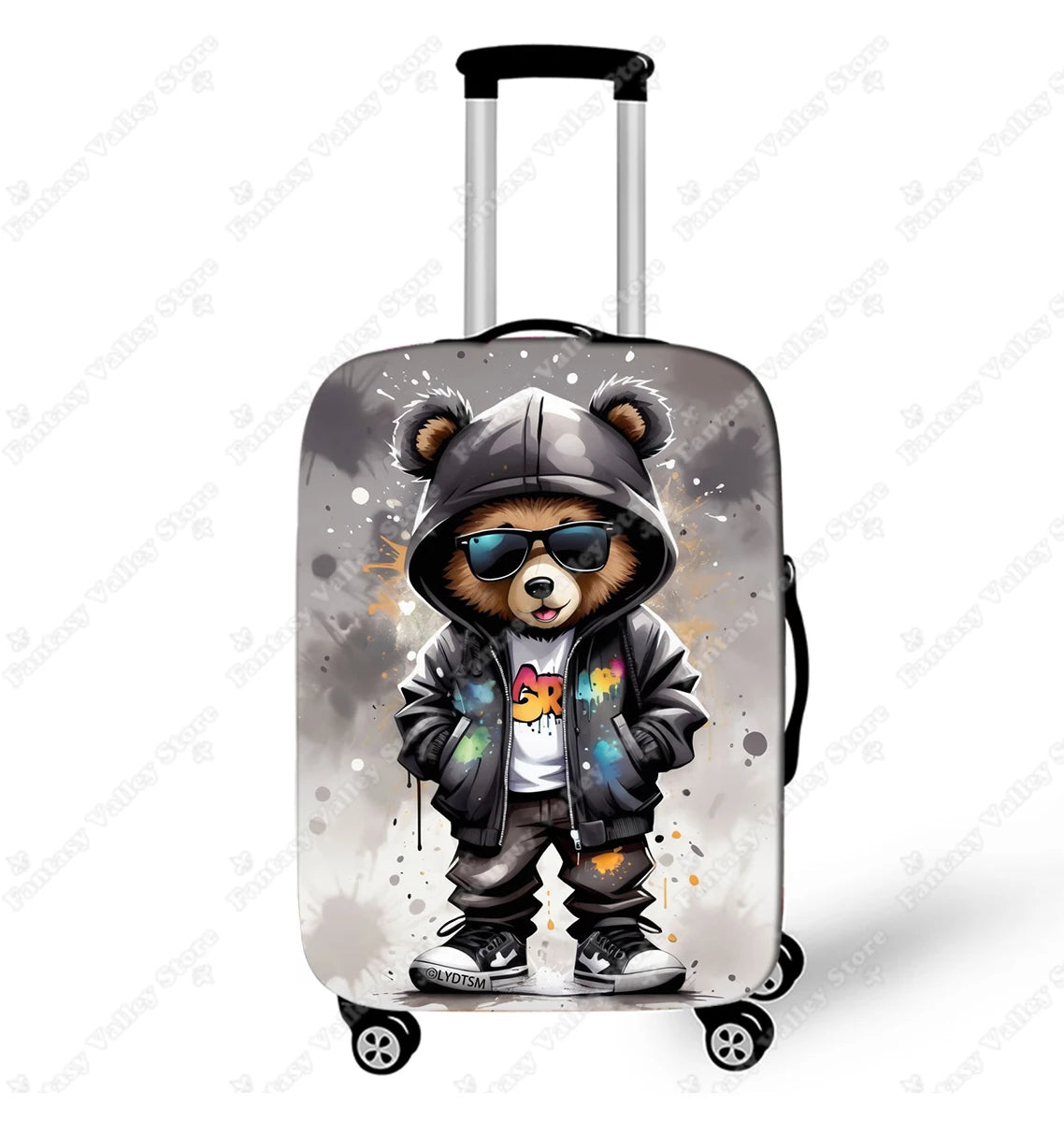Watercolor Bear Print Luggage Covers for Travel Cartoon Animal Bear Wearing Raincoat Rolley Case Protective Suitcase Cover