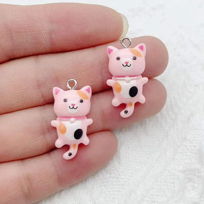 12pcs Cute Mini Cat Resin Pendant DIY Handmade Earrings Necklace Keychain Accessories