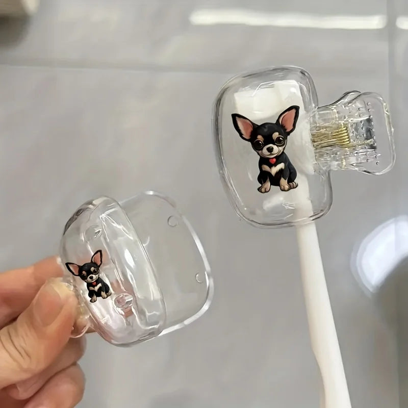 2pcs Cute Chihuahua Toothbrush Clip Portable Set Home Brush Clip Protector For Home And Travel Use Storage Box Gifts For Family