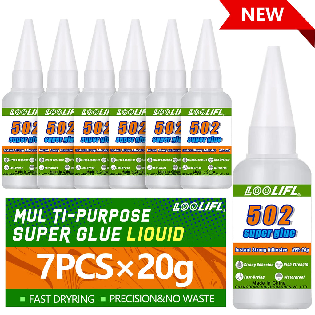 1-7PCSLOOLIFL 502 Super Glue Instant Quick-drying Cyanoacrylate Adhesive Leather Rubber Glass Metal Strong Bond Liquid Glue Tool