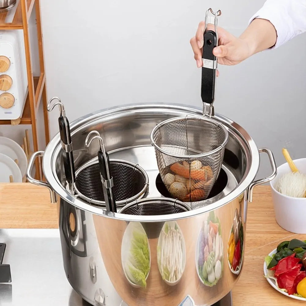 Stainless Steel Noodle Funnel Wooden Handle Multifunctional Fine Mesh Sieve Spoon Thickened Pasta Basket Strainer