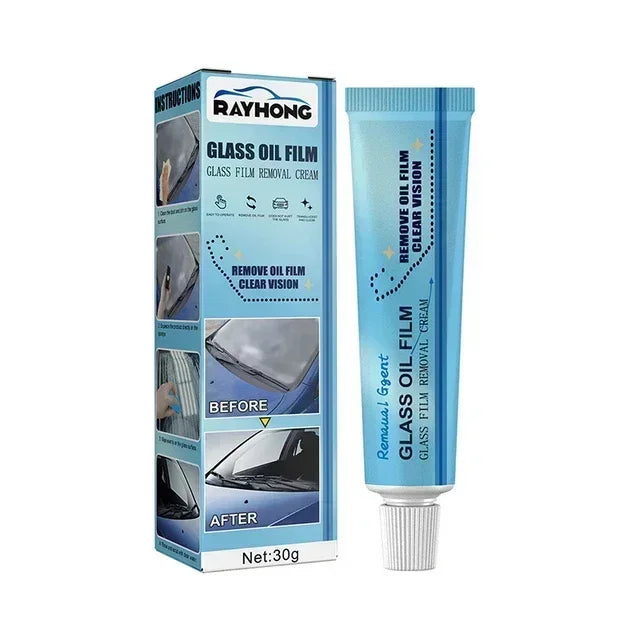 Car Glass Film Removal Cream Strong Decontamination Windshield Stain Remover with Sponge Mirror Cleaner for Auto Maintenance