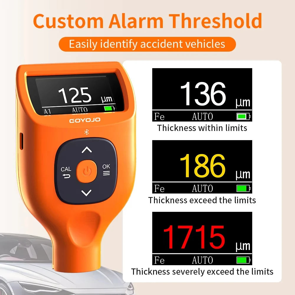Automotive Coating Paint Thickness Tester 0-2000μm Coating Thickness Gauge ±(2%+1μm) Accuracy Auto Fe/Al/Zn/Fe(C) Detection