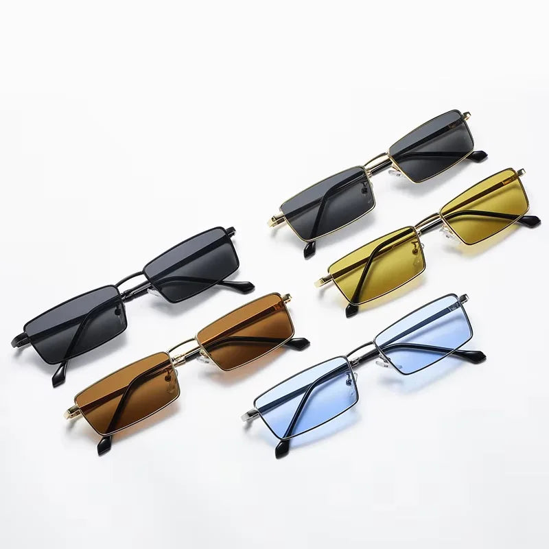 Fashionable Metal Square Small Frame Sunglasses High-End Street Style Sun Shading Retro Eyewear for Trendy Look Hiking Glasses