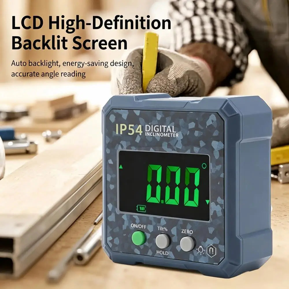 4×90° Magnetic Digital Inclinometer, IP54 Waterproof LCD Electronic Angle Finder, Precision Slope Measuring Tool for Woodworking
