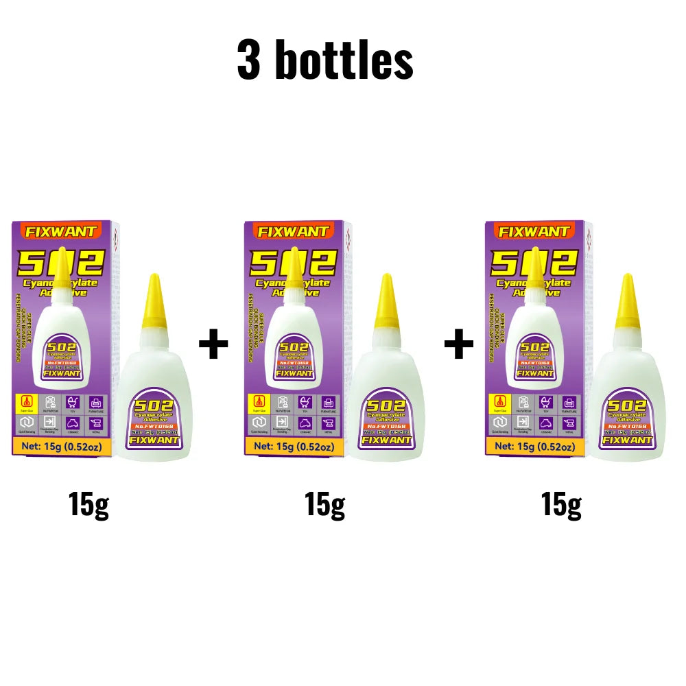 1-3pcs Instant Quick-drying FIXWANT 502 Super Glue Cyanoacrylate Adhesive Leather Rubber Wood Metal Strong Bond Liquid Glue Tool