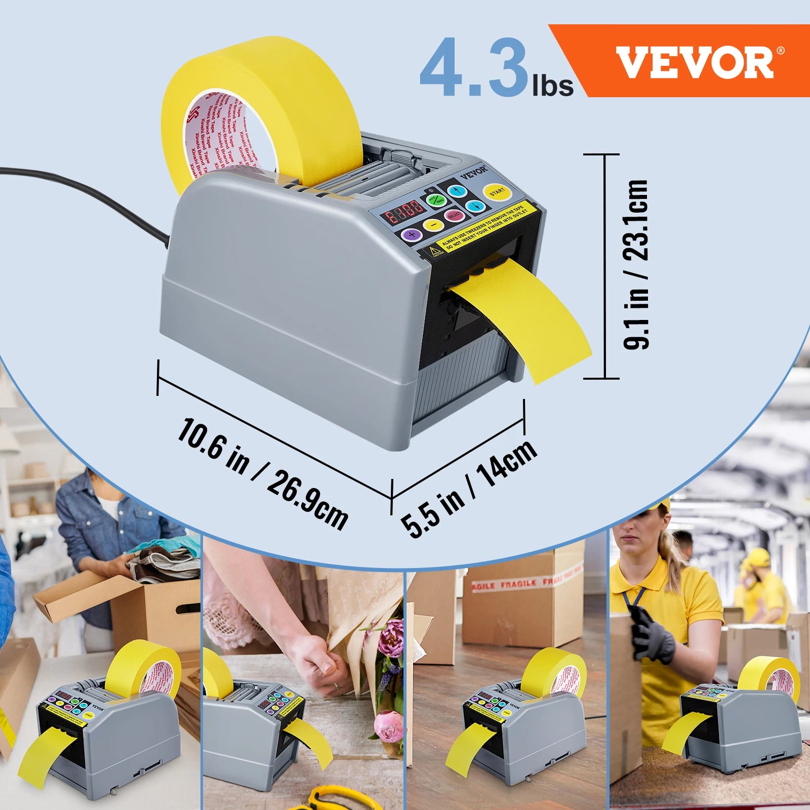 SucceBuy ZCUT-9 Automatic Tape Cutting Machine Paper Slitting Dispenser 6-60mm Adhesive Electric Tape Cutter for Product Package