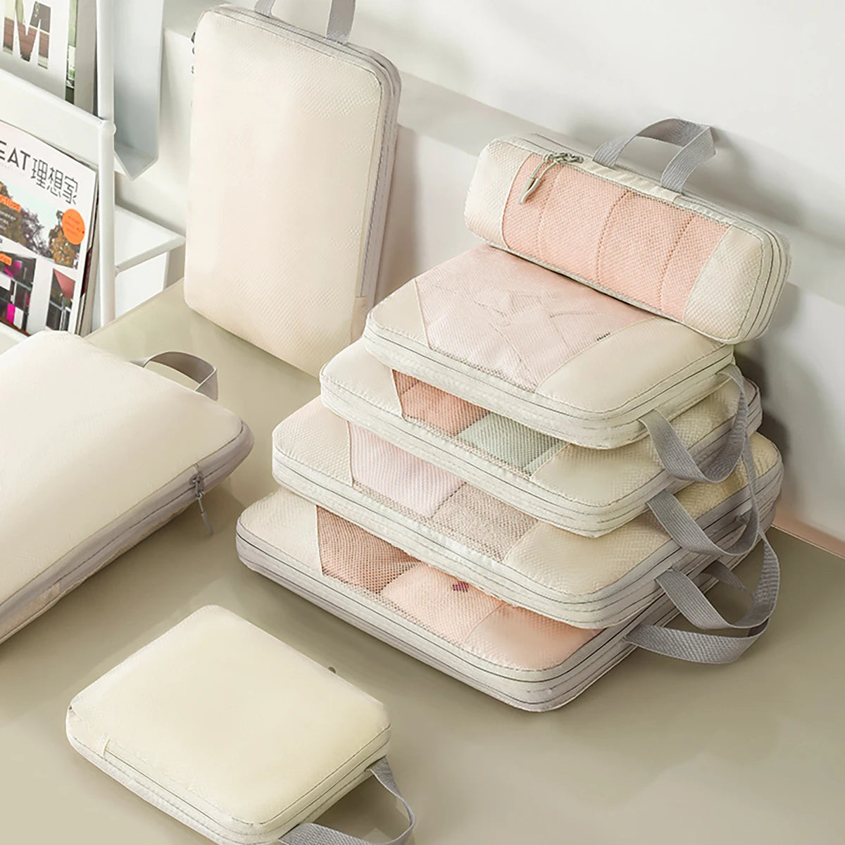 5pcs/set Lightweight Portable Travel Compression Storage Bag Multifunctional Luggage Organizer for Clothes Shoes Storage Bag