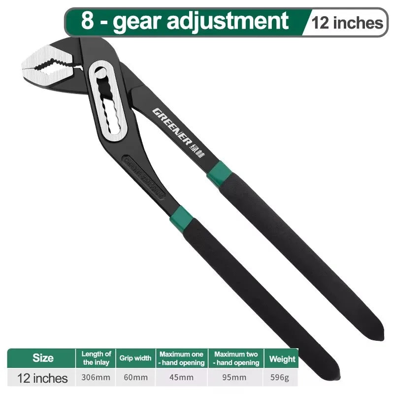 GREENERY 8 10 12 Inch Water Pump Pliers Multifunctional Slip Joint Push Button Adjustable Pipe Wrench for Household Plumbing