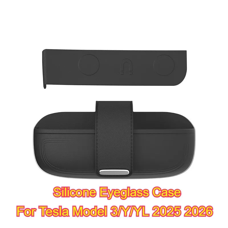 For Tesla Model 3/YL/Y Juniper 2025 2026 Silicone Glasses Case Magnetic Closure Design Sun Glasses Storage Box Car Accessories