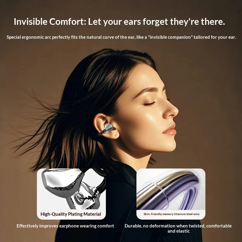 Ultra Comfortable Ear Clip Wireless Bluetooth Earphones Durable Long Battery Life Equipped with Hands-Free Microphone