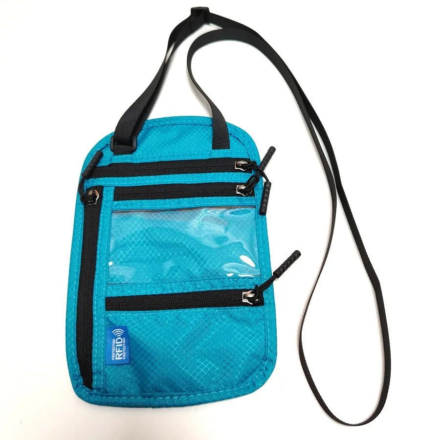 RFID Blocking RFID Passport Bag Multi-Pockets Anti-theft Passport Document Bag with Adjustable Neck Strap Waterproof