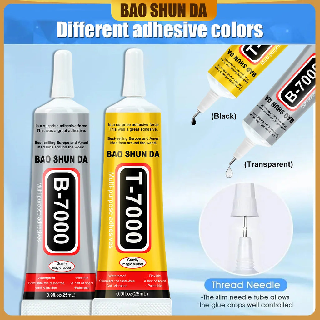Transparent adhesive B-7000 and black T-7000, 25ml/50ml/110ml, handmade jewelry, quick-drying waterproof resin glue, phone screen repair glue, universal adhesive for DIY jewelry
