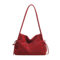 Soft Leather Drawstring Shoulder Bag, Minimalist Tote Purse with Embossed Lettering, Lightweight Daily Casual Use Clutch Bag