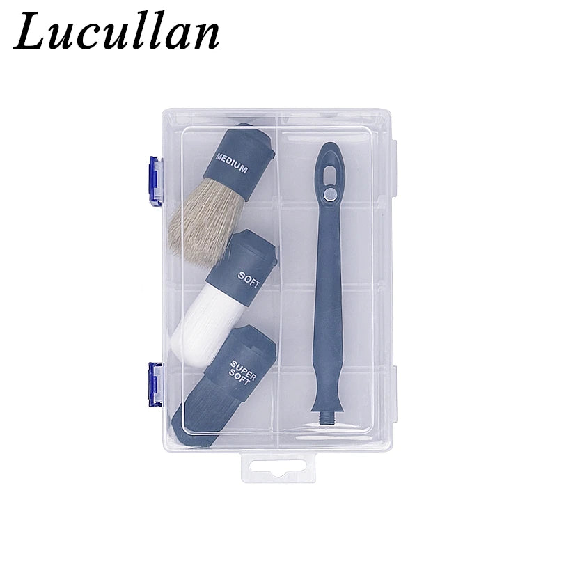 Lucullan 3 in1 Magnetic Interchangeable Detailing Brush Set Soft Bristle for Interior Wheel Rim Gap Cleaning