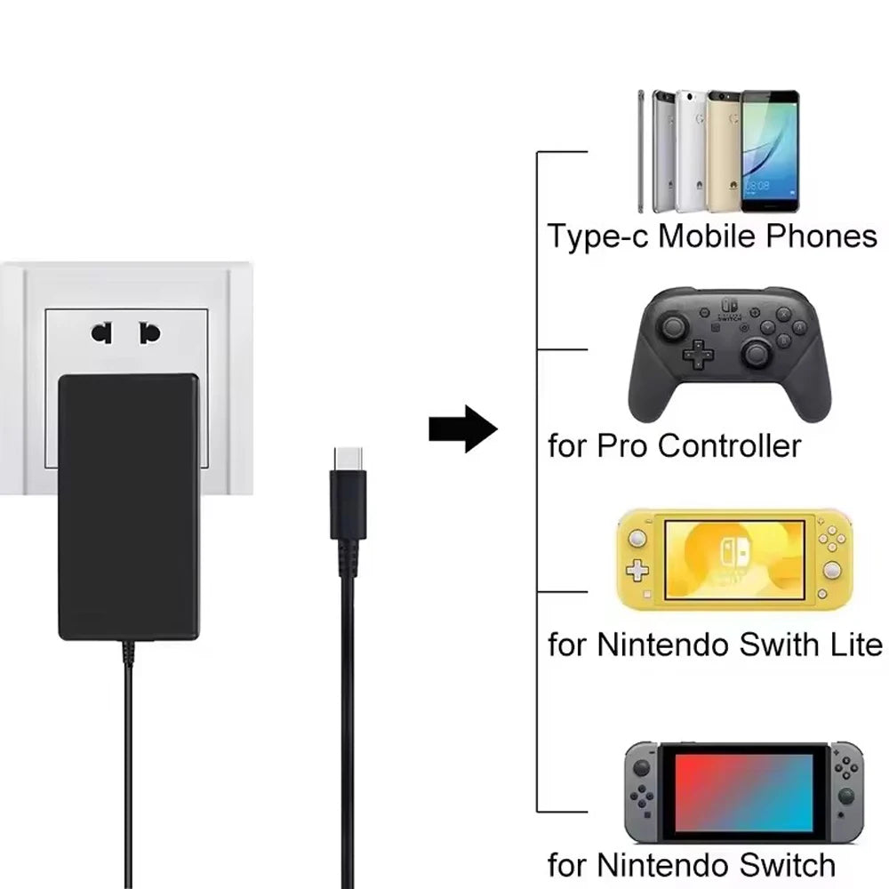DC5V 2.4A Type-C Replacement Charger Compatible For Switch Lite NS NX Game Console USB C Power Supply Adapter Charger