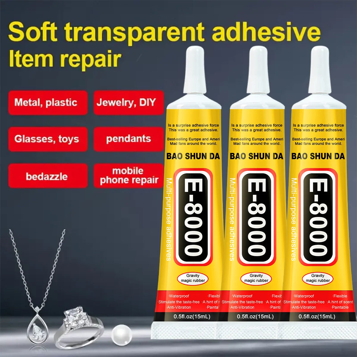 E-8000 15ML Transparent Phone Screen Repair Glue E8000 Universal Glass Plastic DIY Adhesive With Precision Applicator Ela