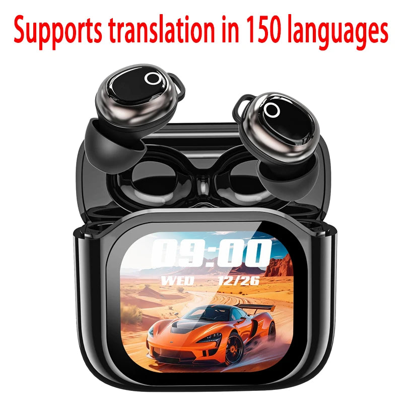 AI Translator Earphones HD Screen Blue Tooth TWS Sports Wireless Headphone Earbud In-Ear Noise Reduction Mic Mini Sleep Earphone