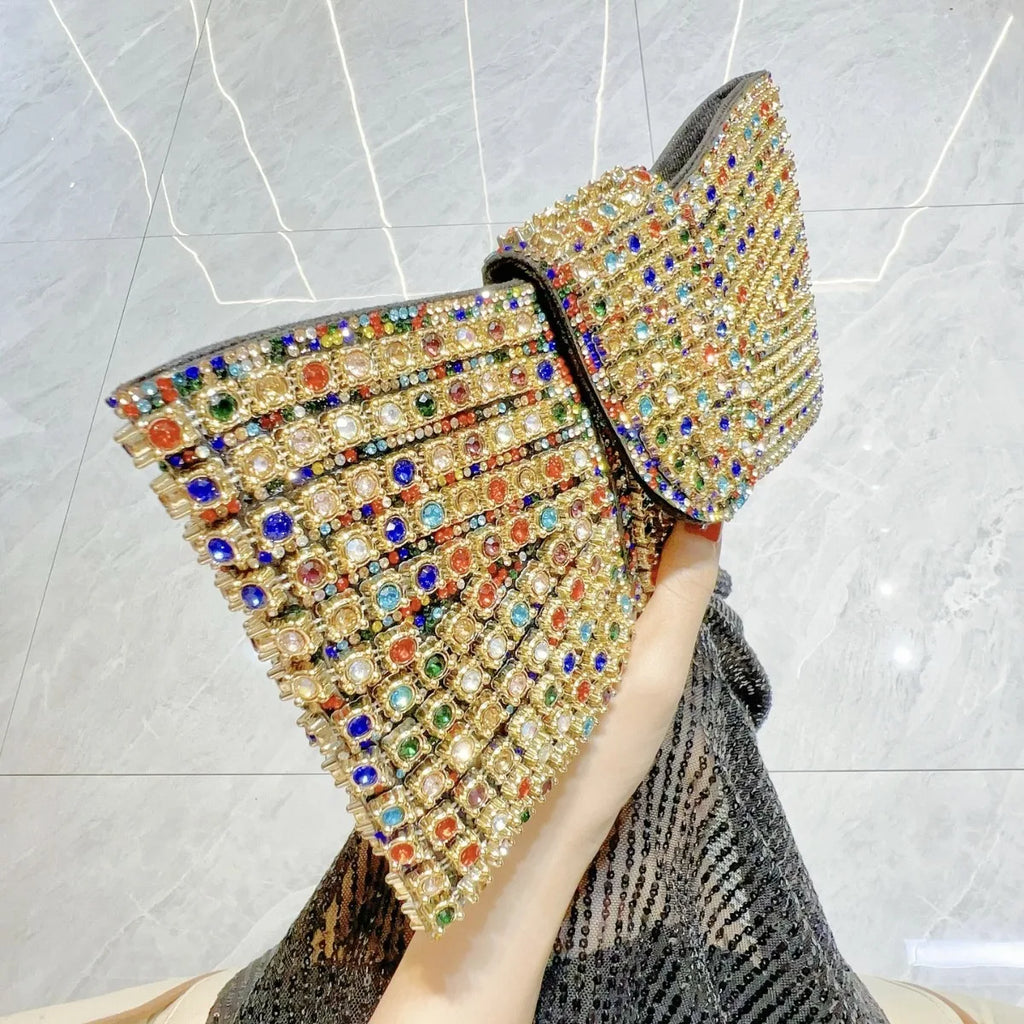 2025 Luxury Bow Design Sequin Dinner Clutches Metal Chain Shoulder Bag Wedding Reception Storage Bag Haute Banquets Evening Bags