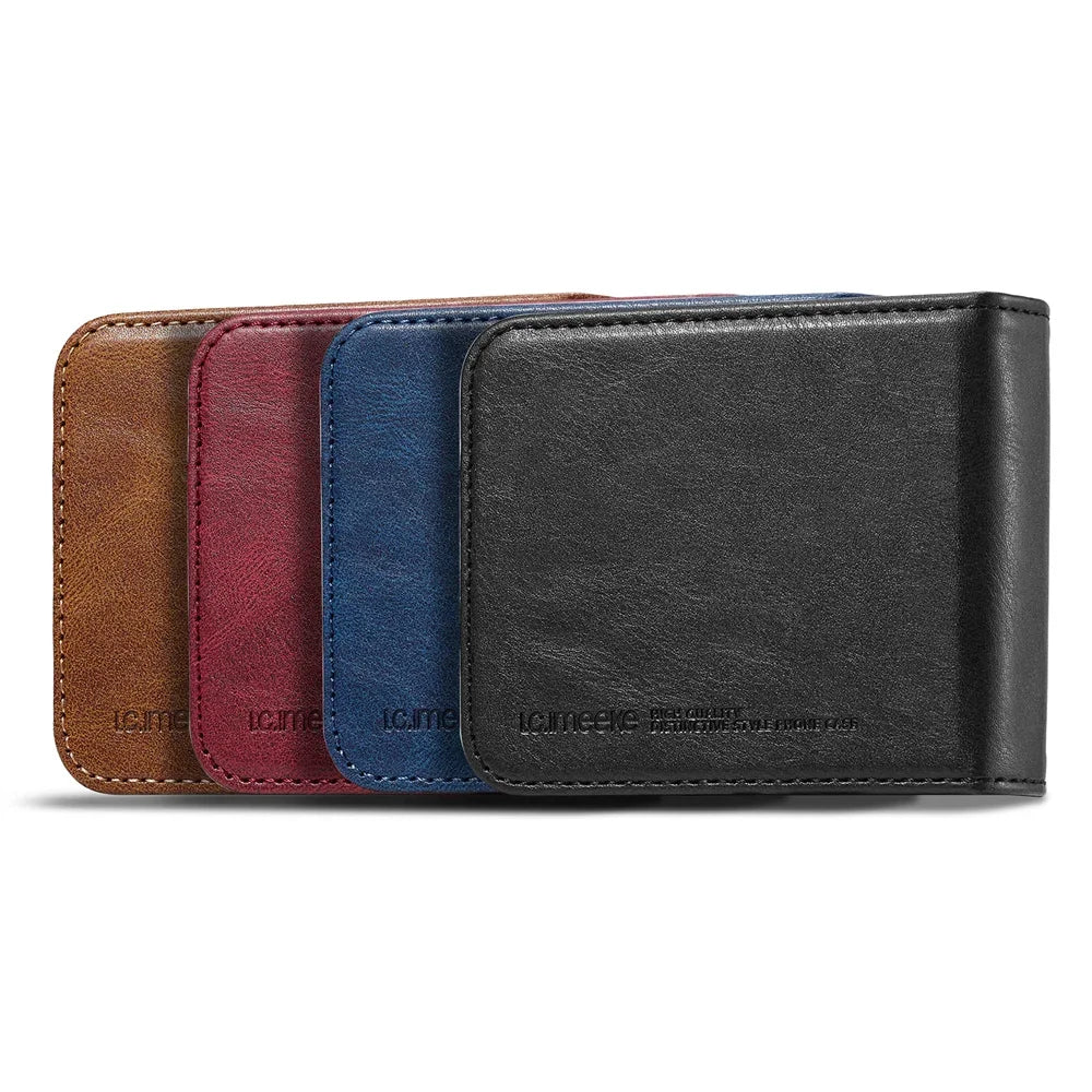 Luxury Leather Wallet Cover For Samsung Galaxy Z Flip 7 fe 6 5 4 3 Flip7 Flip6 5G Phone Case with Card Holder RFID Blocking
