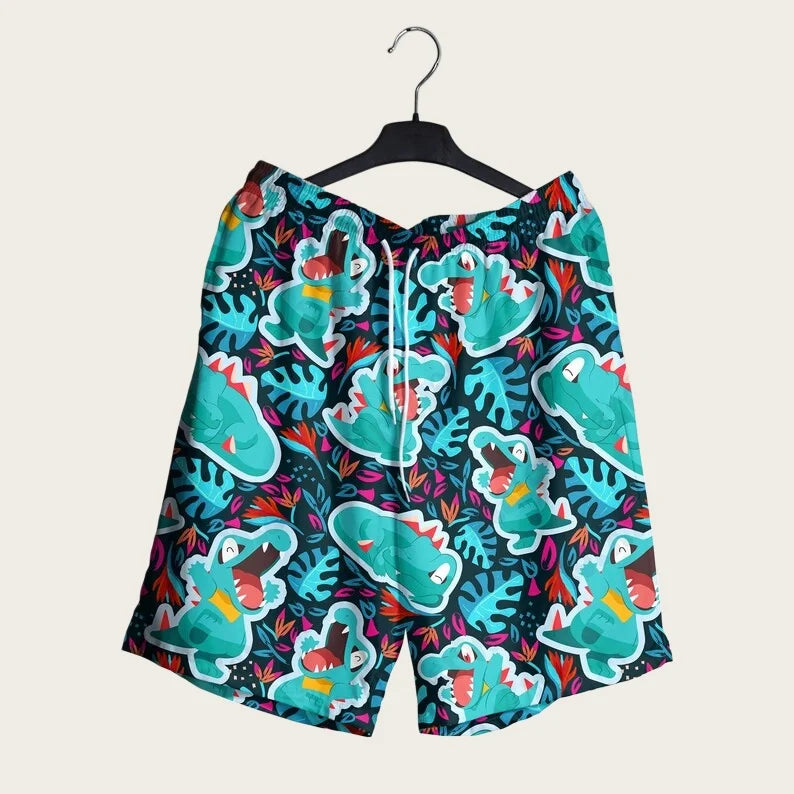 Summer Fashion Men's Totodile Printed Hawaiian Shirt Shorts Set Home Leisure Loose Style Anime Pajama T-shirt Shorts Two Piece