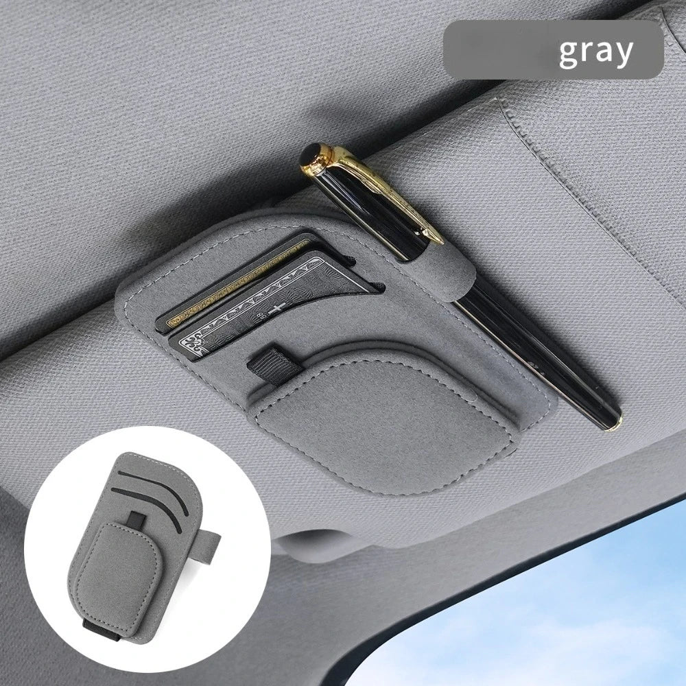 Magnetic Sunglasses Holder for Car Sun Visor, Leather Car Eyeglass Clip, Universal Auto Visor Glasses Hanger Ticket Card Holder