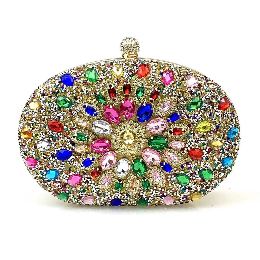 Flower Rhinestones Evening Bags Metal Prom Clutch Diamonds Clutch with Chain Shoulder Handbags Wedding Female Dress Purse Gift