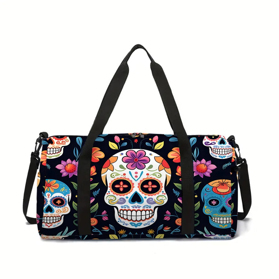 Colorful Skull Large Capacity Travel Duffels Bag for Boy/Girl Children Best Gift 2D Flat Cartoon Leisure Fitness Bag