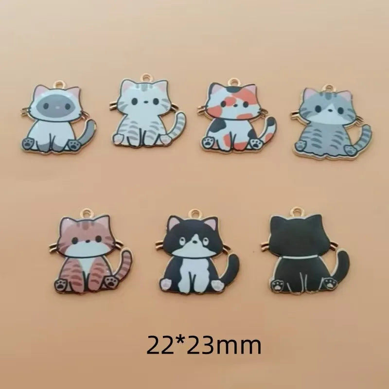 10pcs Cross border Cartoon Cute Alloy Printed Pendant Cat Accessories Animal Accessories Mobile Brooch Pendant Manufacturer
