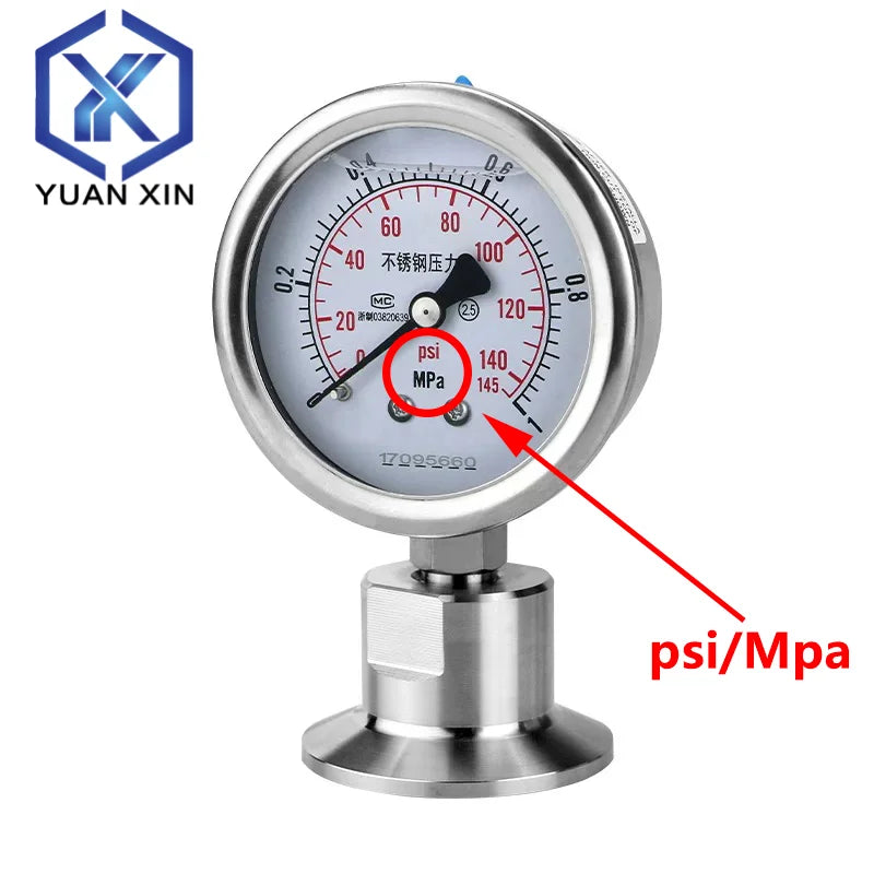 SS316L Stainless Steel Diaphragm Pressure Gauge TC50.5mm/64mm Bar/psi and Psi/Mpa