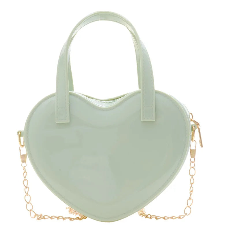 Fashion Women's Heart Shaped Handbags Cute Kawaii Solid PVC Crossbody Bags Wallet Purse Simple  Chain Shoulder Bag Lady Handbag
