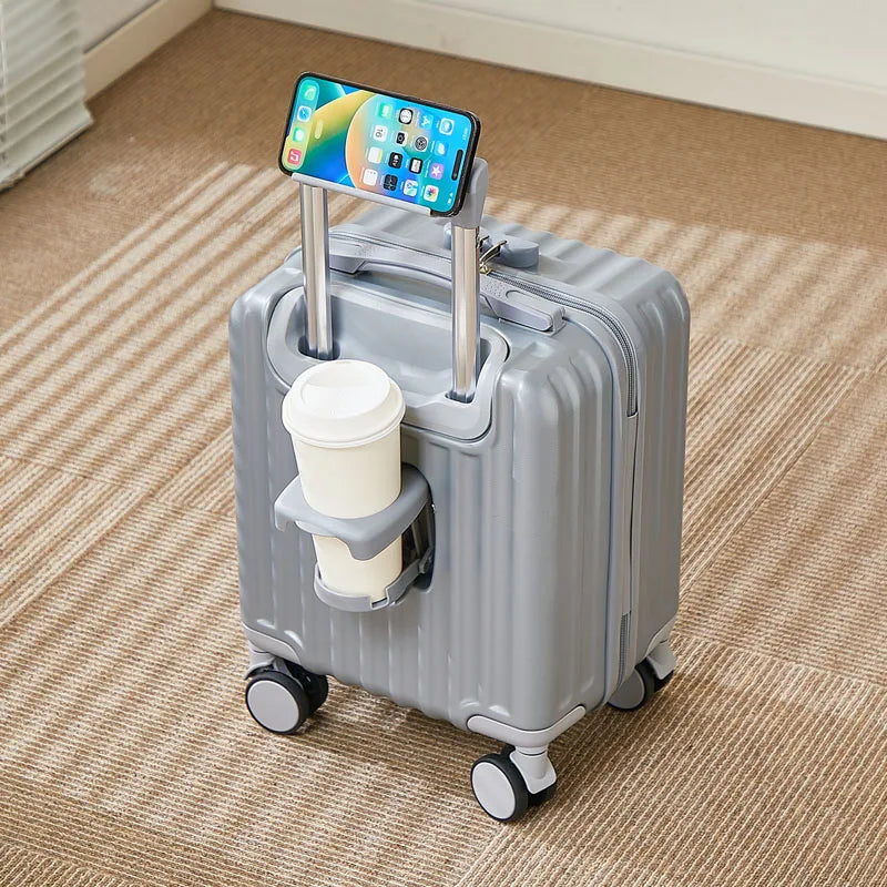 14 Inch Portable Luggage with 3 Extension Handles Carry-On Bag Lightweight Travel Suitcase with Cup And Phone Holder Suitcase