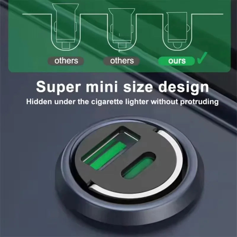 2026 200W mini car charger fast charging for iPhone QC3.0 mini PD USB Type C car mobile phone charger for Xiaomi Samsung Huawei