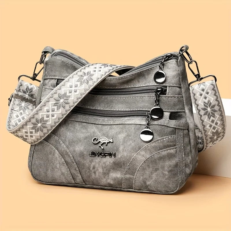 Everyday Versatile Rider Distressed Leather Crossbody Bag Spacious Capacity, Soft Sling for Motorcycle Weekend Short Trips