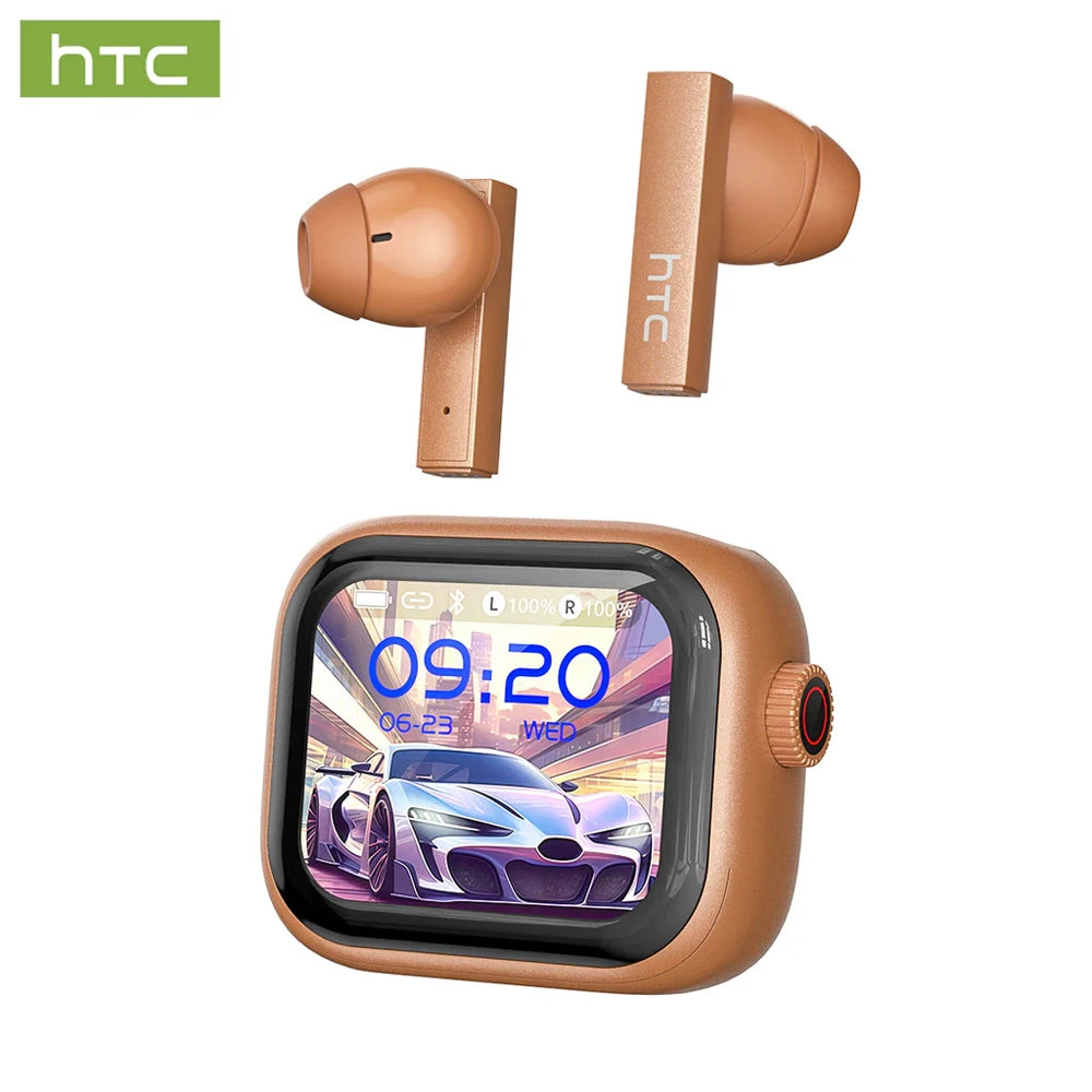 HTC NE40 Fashion Wireless Earbuds Eye-catching Transparent Case Light Open Semi-in-ear OWS Headphones Trendy Ear-hook Earphones