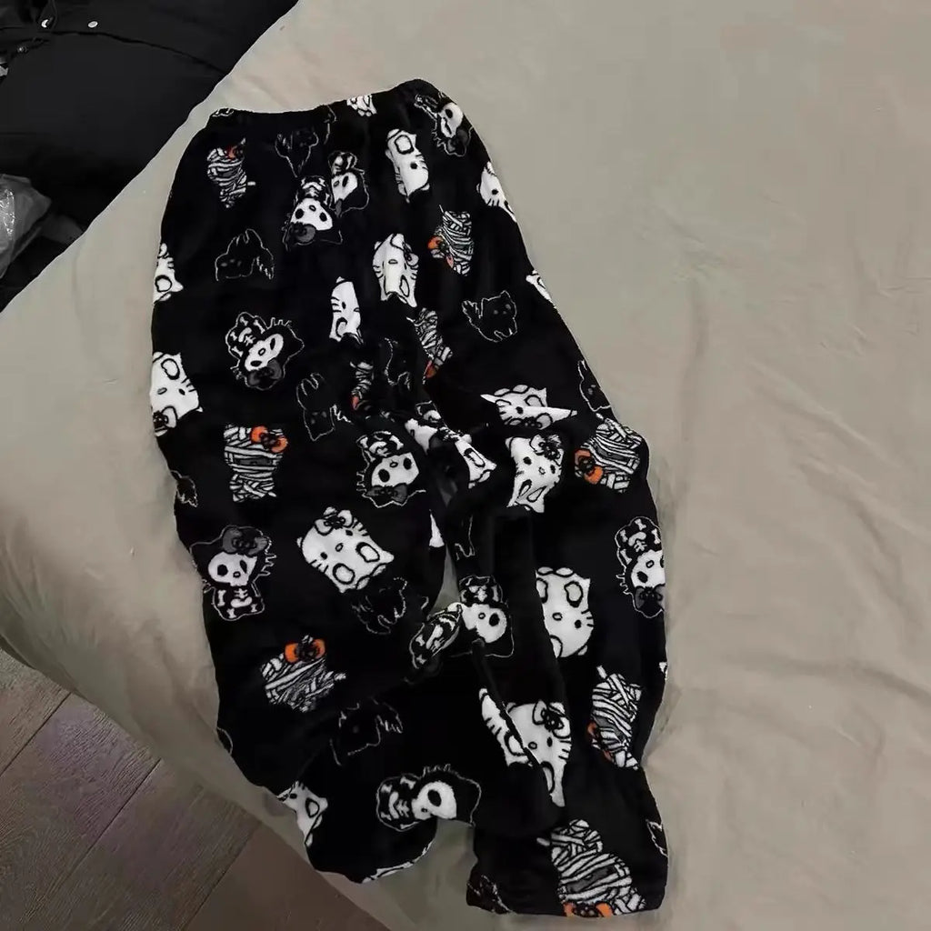 New Autumn Winter Flannel Popular Hello Kitty Pajama Pants Thickened Velvet Warm Casual Cartoon Home Pants Casual Comfortable