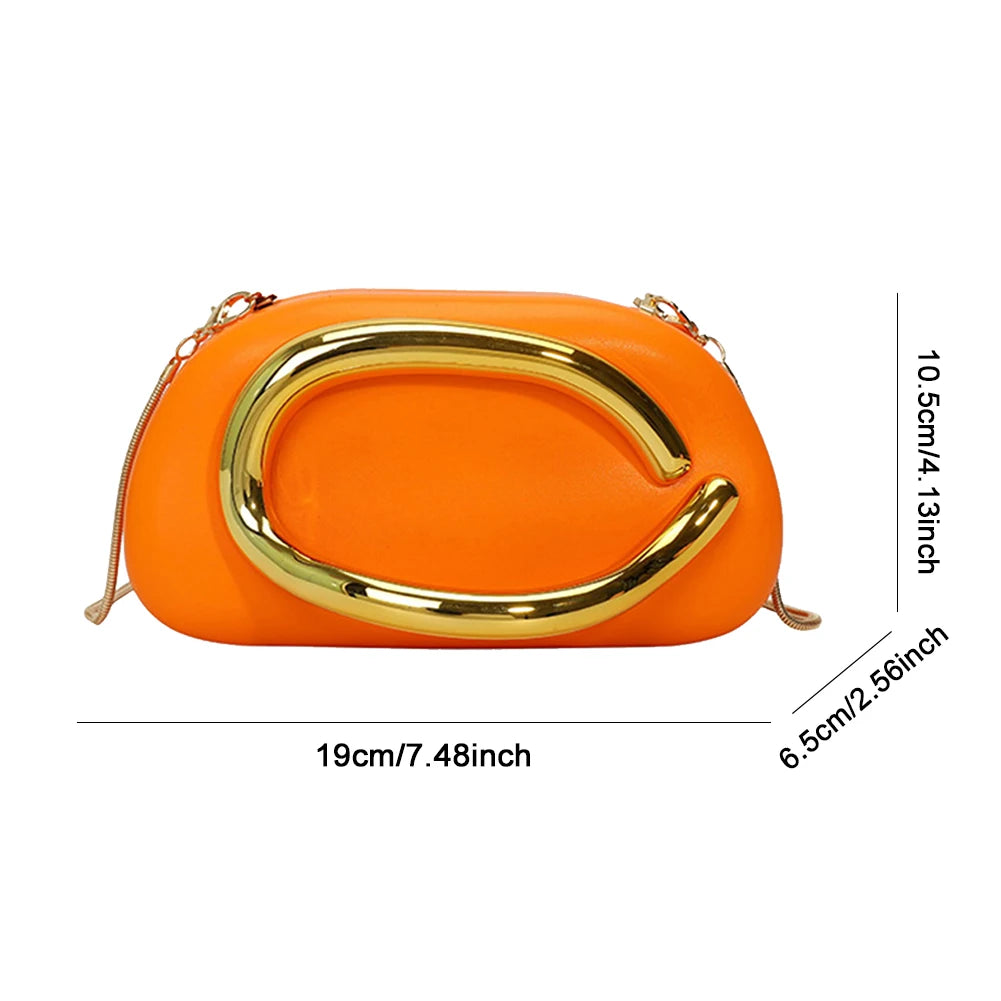 Trendy Clutch Purses PU Leather Crossbody Shoulder Bag Women Metal Decoration Evening Bag for Evening Dinner