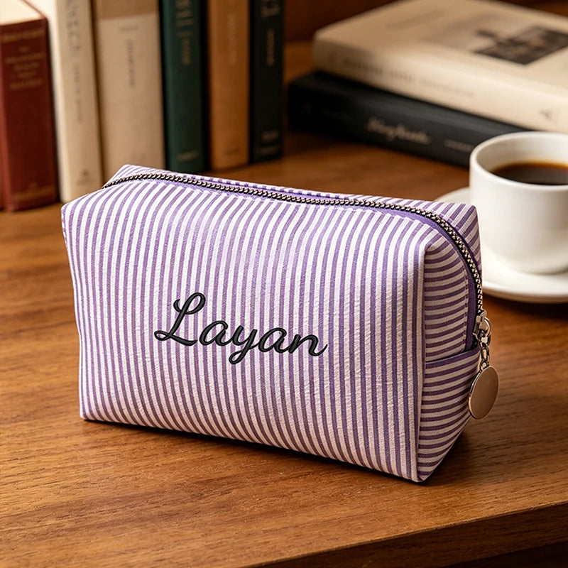 Customised Embroidery/Standard Style 2 Options, Striped Bubble Yarn Clutch, Makeup Bag, Back-to-School Season, Great Gift!