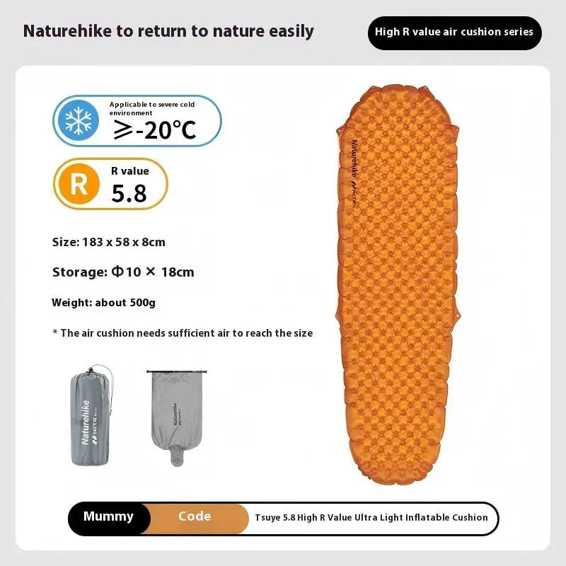Naturehike R5.8 Ultralight Inflatable Mat Outdoor Camping Tent Portable Folding Moisture-proof Sleeping Pad Warm Air Mattress