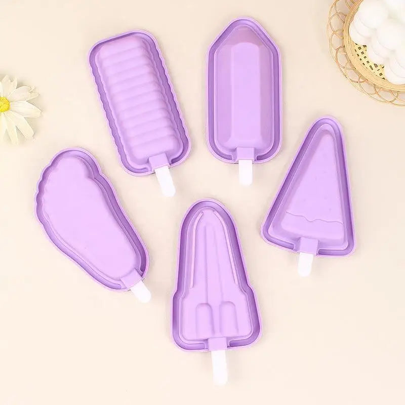 5 pcs Summer Homemade Silicone Ice Cream Mold With Multiple Shapes For Household Ice Cream Making Tools