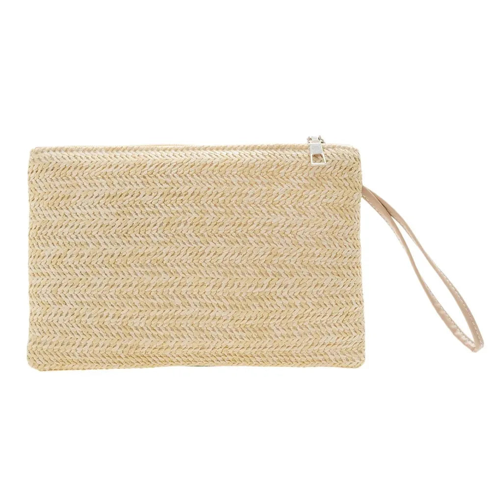 Elegant Boho Straw Clutch Bag, Solid Color Woven Beach Purse, Portable Summer Handbag for Women Vacation & Daily Matching