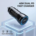 40W PD Dual USB C Car Charger, Mini Fast Adapter with Blue LED Ring For Safe Phone Tablet Dash Cam Navigation Power For iPhone